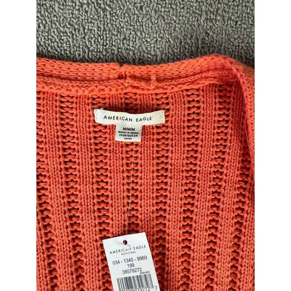 NWT American Eagle Cardigan Sweater Open Front Knit Coral Size Medium